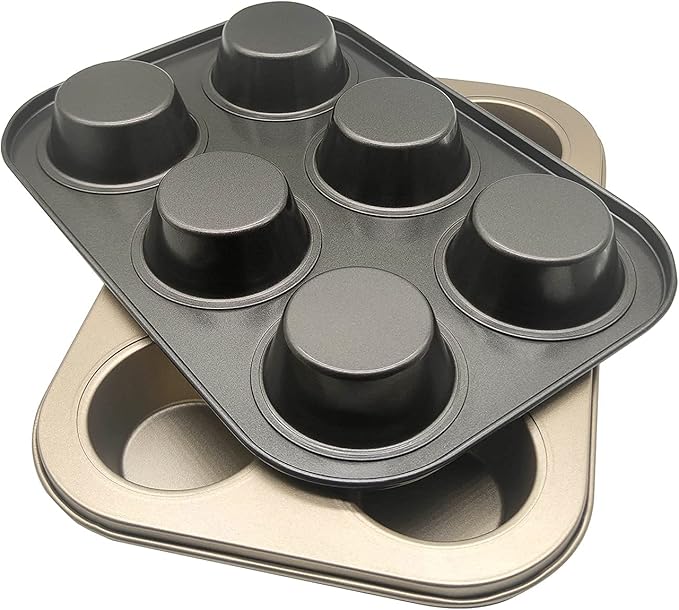 Bakehope Muffin Tins 6-Cups Nonstick Carbon Steel Standard Cupcake Pans, Set of 2