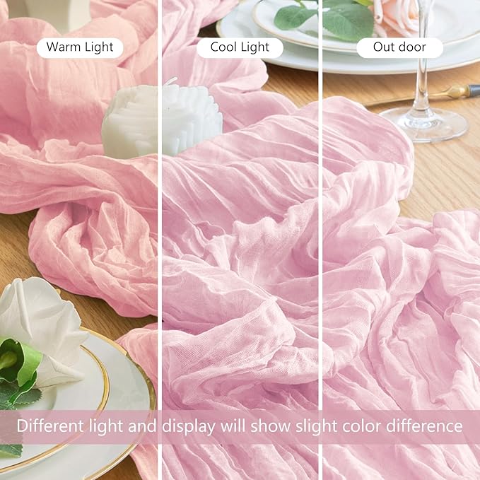 Wokceer Pink Cheesecloth Table Runner Valentine's Day 10FT Blushing Pink Boho Gauze Table Runner for Party Wedding Spring Easter Rustic Sheer Runners for Baby Bridal Shower