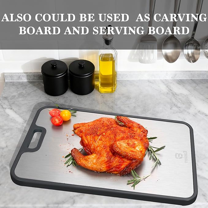 Easierr Extra Large Titanium Cutting Board for Kitchen with Juice Groove, Versatile for Chopping, Serving, Bread, Meat, Veggies, Pure Titanium and Wheat Straw PP, 17 x 12 inch