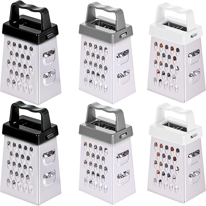 6 Pcs Mini Cheese Grater Professional Box Grater Stainless Steel Fine Coarse Handheld Slicer with 4 Sides Small Box Food Shredder Safe Zester for Kitchen Cheese Garlic Ginger Vegetable Potatoes
