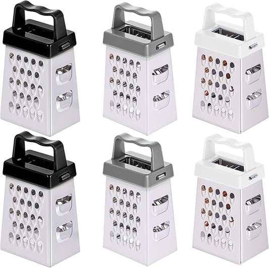 6 Pcs Mini Cheese Grater Professional Box Grater Stainless Steel Fine Coarse Handheld Slicer with 4 Sides Small Box Food Shredder Safe Zester for Kitchen Cheese Garlic Ginger Vegetable Potatoes