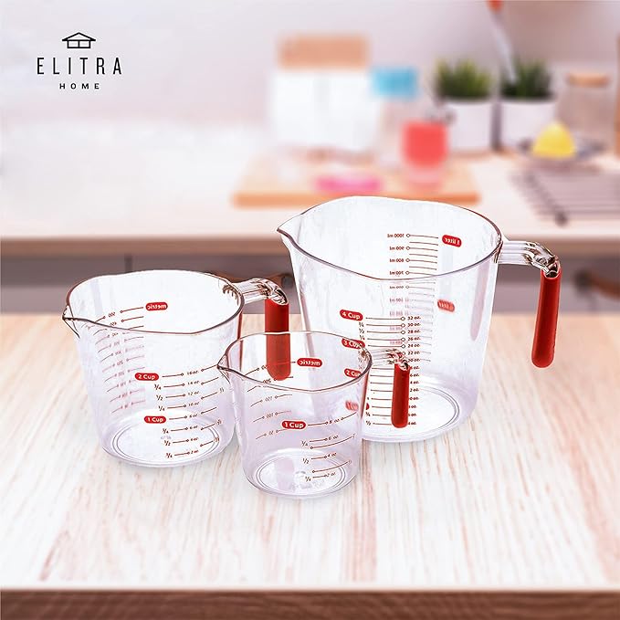 Complete Measuring Set, 13-Pack Stainless Steel Cups, Spoons, Plastic Measuring Pitchers with Spout - Engraved Measurements, Non-Slip Handles - Cooking & Baking Essentials