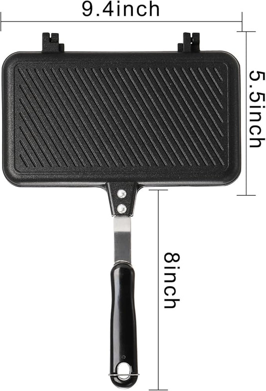 SOUJOY Sandwich Maker, Non-stick Grill Panini Maker Pan with Handle, Stovetop Toasted Aluminum Flip Pan Indoor Outdoor Camping Home Kitchen Breakfast