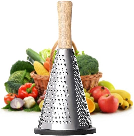 Cone Cheese Grater, 9.6 Inch Stainless Steel Grater and Zester Multifunction Graters with Wood Handle Parmesan Shaver for Cheese, Vegetables, Kitchen Use, 11×11×25.4CM