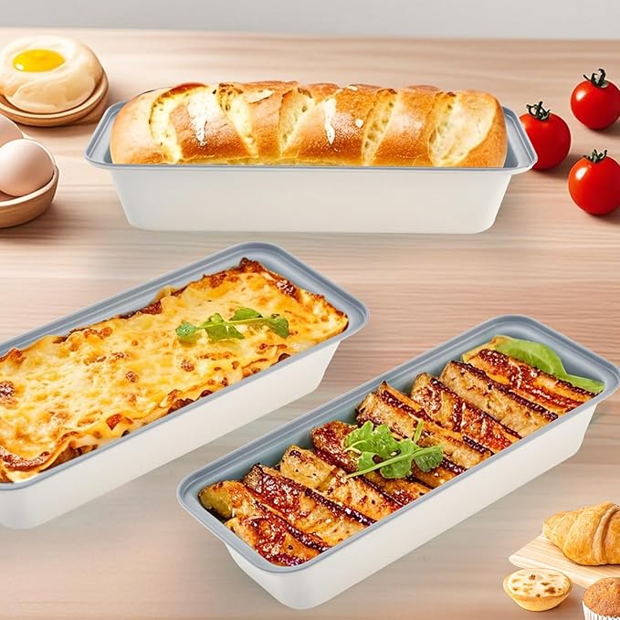 3-Pack 13×4 Inch Loaf Pan for Baking Bread, Nonstick Carbon Steel Bread Pan, Rust-Resistant & Warp-Resistant Full-Size Large Loaf Pan for Homemade Bread, Banana Loaf and Meatloaf