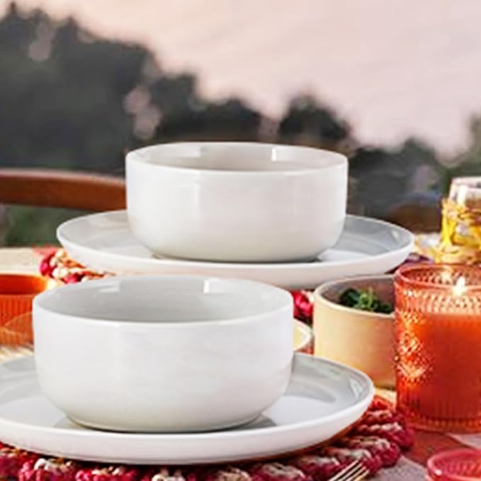 fMBB MBB 22 Oz White Ceramic Bowls Set of 4, for Soup Cereal Ramen Oatmeal Fruit Salad Pasta and Rice, Breakfast Bowls Kitchen Serving Bowl for Home Restaurant Hotel, Dishwasher & Microwave Safe