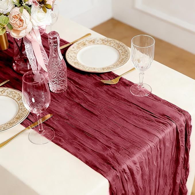 3 Pack Burgundy Cheesecloth Table Runner -17×120 Inch Gauze 10 FT Long Cheese Cloth Table Runners for Bridal Wedding Party Baby Shower Holiday Birthday Home Easter Decor (Burgundy, 3PC)