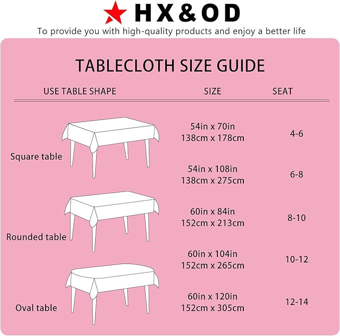 HX&OD Rectangular Tablecloth Cationic Fabric Waterproof Stain Resistant Wrinkle-Resistant for Home/Decoration/Party/Buffet/Wedding/Dining Room/Camping
