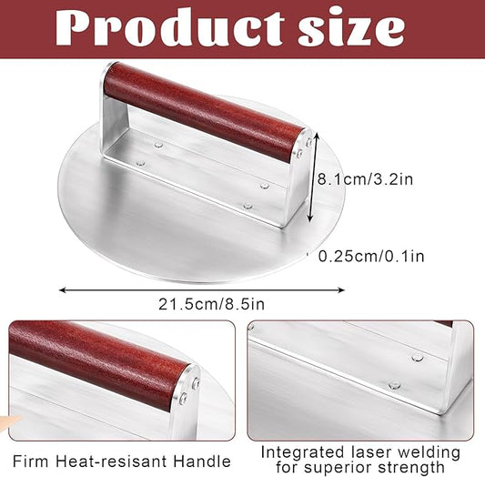 8.5 Inch Bacon Press for Griddle, Stainless Steel Grill Press, Heavy-Duty Burger Press with Heat-Resistant Handle, Non Stick Hamburger Press, Weight Burger Smasher for Meat, Steak, Panini