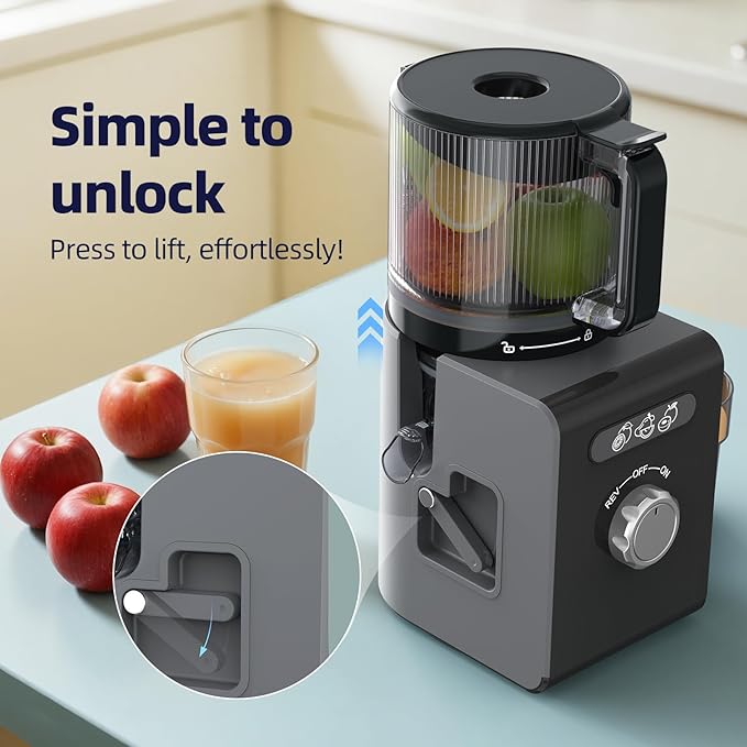 Cold Press Juicer Machines with 6.5" Large Feed Chute, Juicer for Whole Vegetables & Fruits, High Juice Yield (Silver)