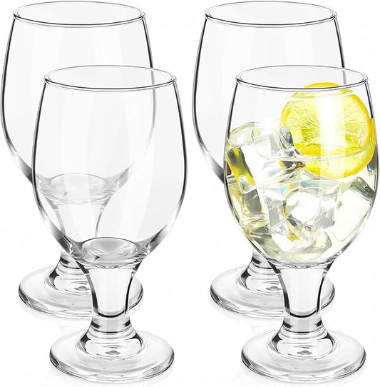 Patelai Set of 4 Clear Glasses 13.5 oz Water Goblet Glass Stemmed Water Glasses for Juice Wine Beer Tea Milk Cold Beverages Drinks Dishwasher Safe
