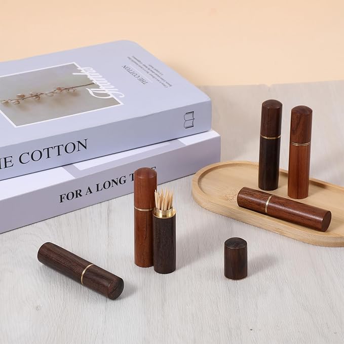 6 Pcs Toothpick Holder For Purse, Wooden Toothpick Holder Pocket, Sealed Toothpicks Holders for Storage Needle Toothpicks Pill Bead Ear Pick Cotton Swab
