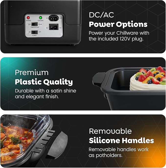 Chillware Electric Food Warmer & Cooler 5Qt, Portable Mini Crock Pot & Slow Cooker Alternative, Buffet Serving Dish for Cold (37°F) or Hot (160°F) Meals, Tailgating, Camping & Parties, Dishwasher Safe