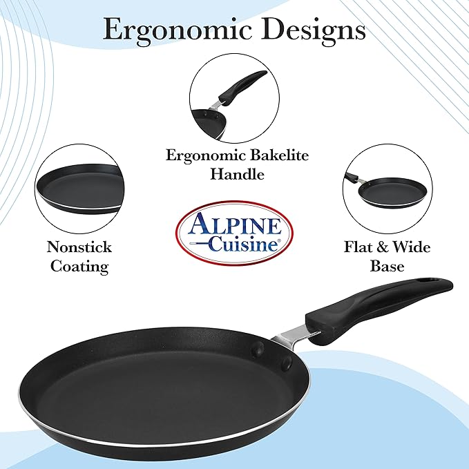 Alpine Cuisine Griddle Pan Aluminum 13in Nonstick Coating, Griddle Pan for Stove Top with Stay Cool Handle, PFOA Free, Durable Nonstick Cookware - Dishwasher Safe - Gray