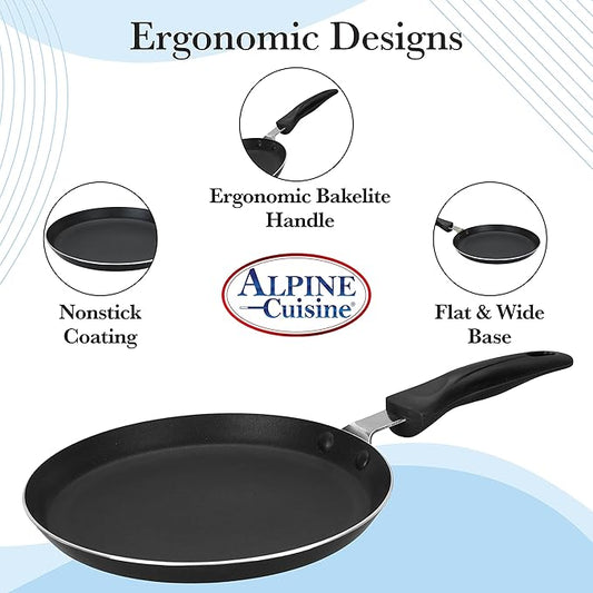 Alpine Cuisine Griddle Pan Aluminum 13in Nonstick Coating, Griddle Pan for Stove Top with Stay Cool Handle, PFOA Free, Durable Nonstick Cookware - Dishwasher Safe - Gray