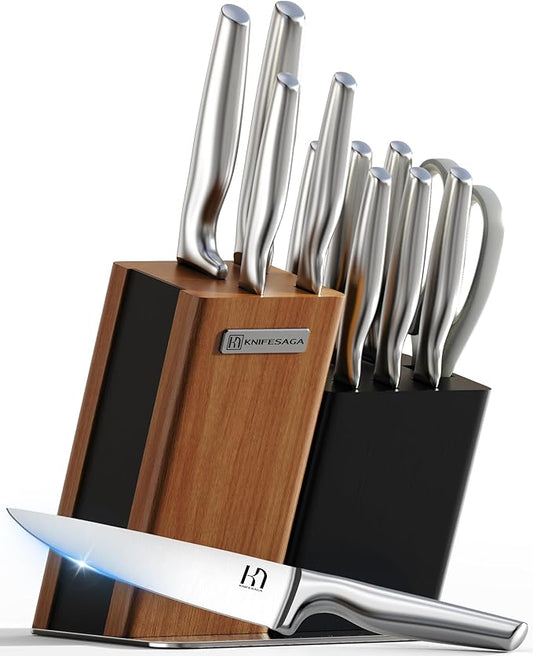 Knife Set, 13-Piece Premium Japanese High-Carbon Stainless Steel Kitchen Knife Block Set with Ergonomic Handles, Razor-Sharp Blades for Home Cooking, Daily Meal Prep & Professional Use