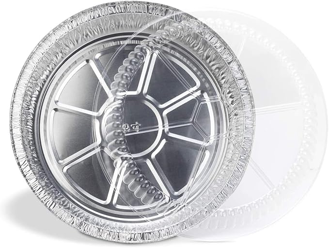 Mr Miracle Pack of 40 Disposable Aluminum Foil Pans with Clear Lids – 7 Inch Circular Aluminum Pans, Ideal for Baking, Storing, Heating, Serving - Round Foil Pans with Lids
