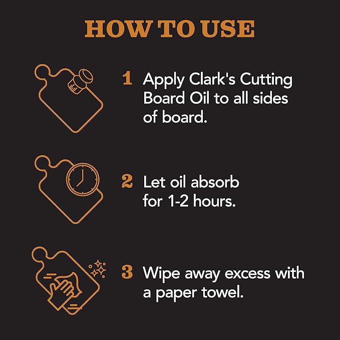 CLARK'S Cutting Board Oil - Food Grade Mineral Oil for Wood Cutting Board - Scented with Orange and Lemon Essential Oils - Butcher Block Conditioner - Restores and Protects Wood - Made in USA, 8oz