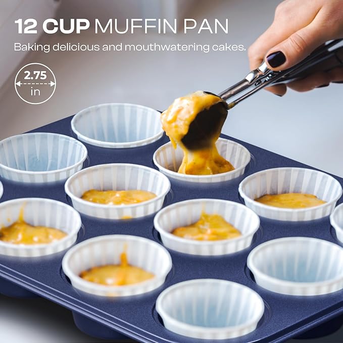 Slow Slog Baking Pans Set 8-Piece Bakeware Sets, Baking Sets for Cooking Nonstick Oven Pan Set, Baking Sheet Set, Cookie Sheets for Baking, Muffin Pan, Ceramic Coated Blue