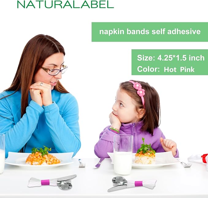 NATURALABEL 2000 PCS Paper Napkin Rings with Box, Self-Adhesive Napkin Bands, for Family Reunion, Birthday Party, Wedding, Celebration (Hot Pink)
