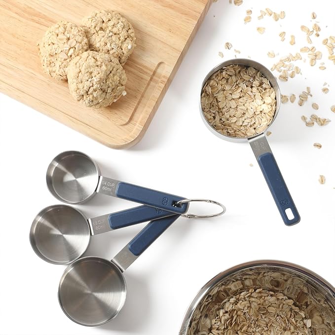 Calphalon Prime 4 Piece Stainless Steel Measuring Cups W/Navy Blue Silicone Handles