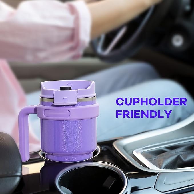 ALOUFEA 20 oz Insulated Coffee Mug Tumbler with Handle, Stainless Steel Travel Mug Tumbler with Lid and Straw,Double Wall Vacuum Leak Proof Ice Coffee Thermal Cup, Black and Army Green
