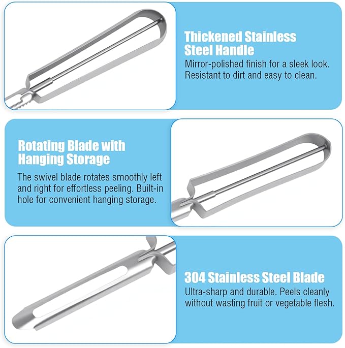 2 Pcs Stainless Steel Vegetable Peelers, Kitchen Potato Carrot Peelers with Ergonomic Handle for Safety and Control, Dishwasher Safe, Sharp, Rust-Resistant for Easy Peeling
