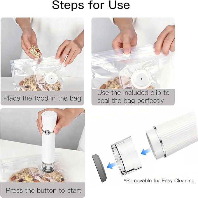 MegaWise Portable Vacuum Sealer for Food Storage, Handheld Vacuum Sealer Machine with 30 Reusable Bags, Compact & Powerful Food Saver for Home and Travel