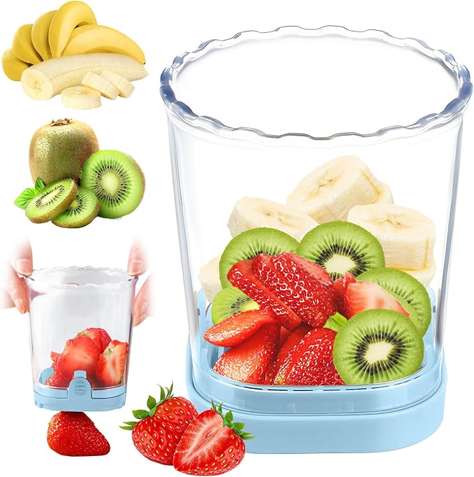 Fruit Slicer Cup-Detachable Fruit Cutter Slicer Stainless Steel Speed Egg Slicers Strawberry Slicer Cutter for Vegetable Cutting Kitchen Gadget (Blue)