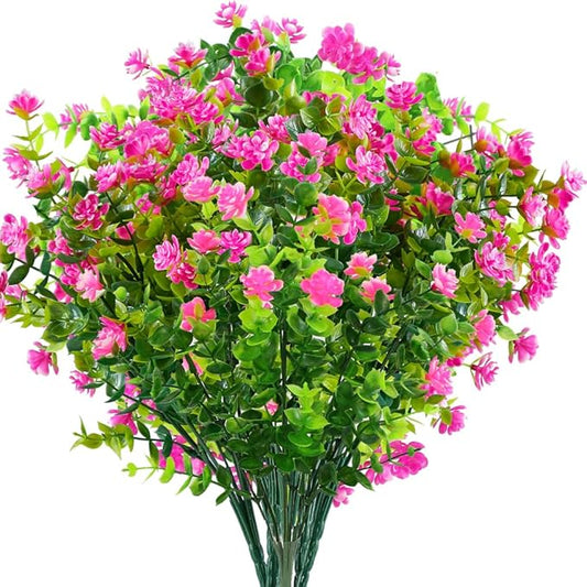 10PCS Artificial Eucalyptus Plants,Fake Boxwood Shrubs UV Resistant No Fade Faux Plastic Greenery for Wedding Bridal Bouquet Indoor Outdoor Home Garden Kitchen Office Table Vase(Pink)