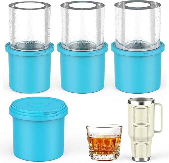 IYYI Ice Cube Tray for Stanley Cup, Tumbler Ice Cube Mold, Silicone Ice Mold With Lid - Cylindrical Ice Maker for Whiskey, Coffee, Juice, Chilling Drinks (Blue) (Blue, Cylindrical)