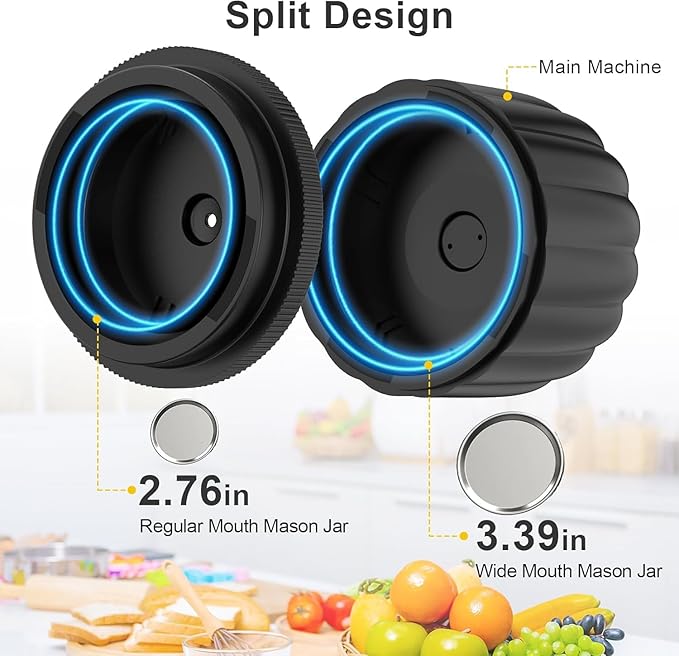 Electric Mason Jar Vacuum Sealer Kit - Portable Jar Vacuum Sealer for Canning Jars, with Wide and Regular Mouth Mason Lids, Food Storage Vacuum Sealing Machine, Lids Included, Opener