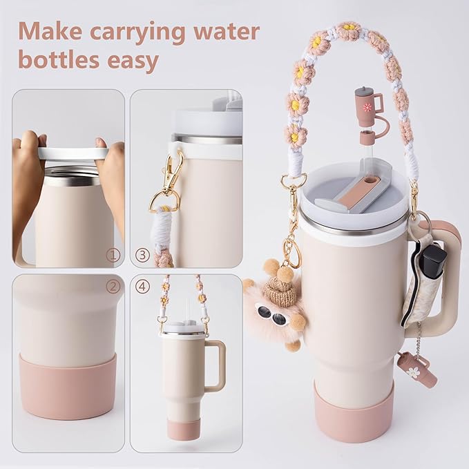 Stanley Cup Accessories Set I Water Bottle Handle Strap, Silicone Cup Boot, Lipstick Holder, Keychain Charms & Handle Charms,Straw Topper Accessories for Stanley Cups 40oz/30oz