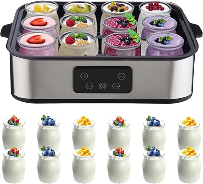 Automatic Yogurt Maker 2160ml Digital Yogurt Maker Machine with 12 Jars Adjustable Temperature 48H Time Control for Fresh Homemade Yogurt Dessert, Led Display Multi-Function Electric Yogurt Machine