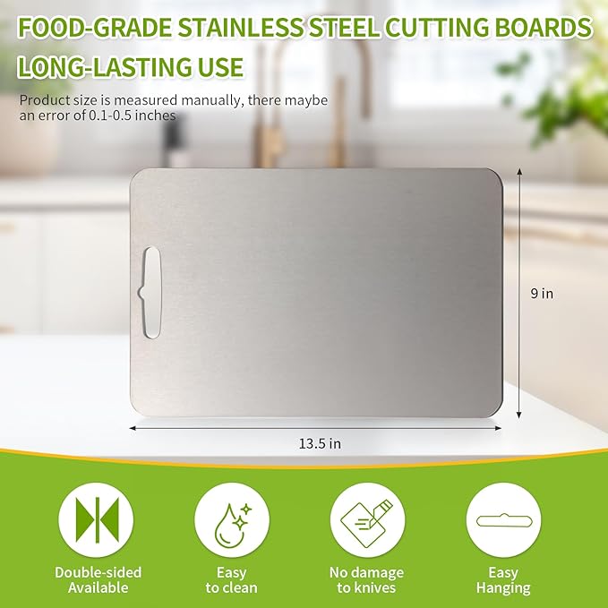 HaohaoT Foodgrade Stainless steel Cutting Board, Cutting Boards for Kitchen, 2026 New Double Sided Food-Grade Chopping Board for Cutting Meat Vegetable Fruit Outdoor or Indoor(13.5"L x 9"W)