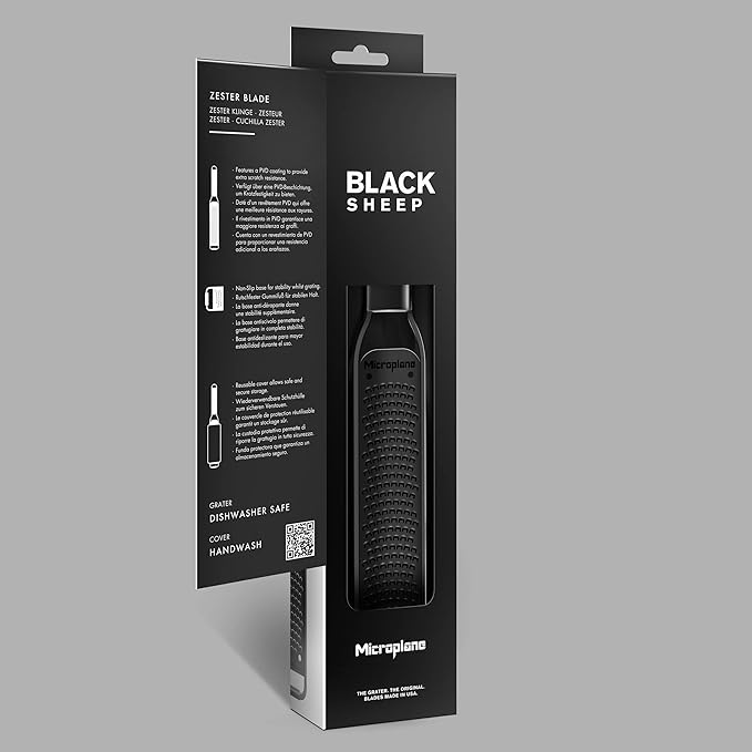 Microplane Kitchen Zester Grater with a Stainless-Steel Blade - Made in USA, for citrus, parmesan, ginger, chocolate & nutmeg from the Black Sheep Series