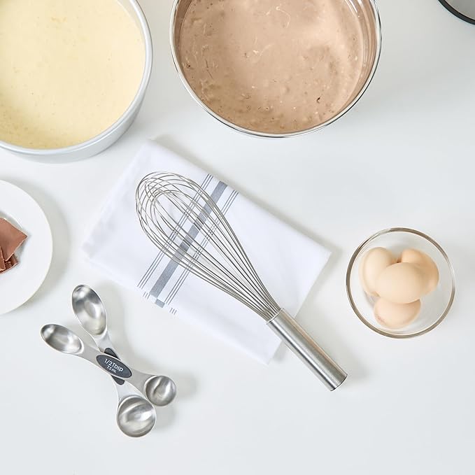 Restaurantware Met Lux 12 Inch x 2.5 Inch Baking Whisk, 1 With Ergonomic Handle Metal Whisk - Dishwasher-Safe, Corrosion-Resistant, Stainless Steel Whisk For Baking, For Whipping, Baking, Or Cooking
