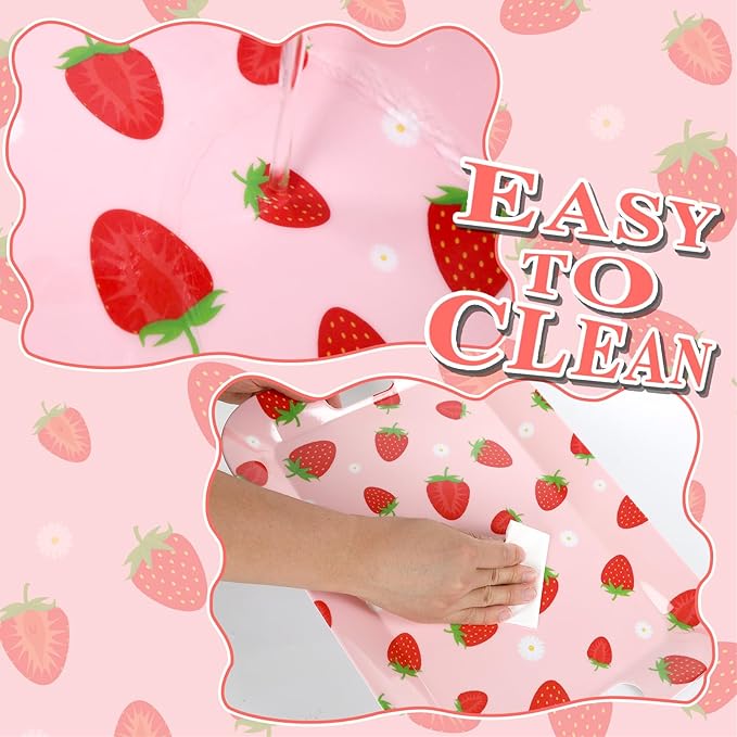 2Pcs Strawberry Serving Trays 16 x 11 Inch Large Melamine Strawberry Trays Platters with Handles Summer Berry Outdoor Food Trays Pink Serving Dishes for Strawberry Birthday Party Decorations