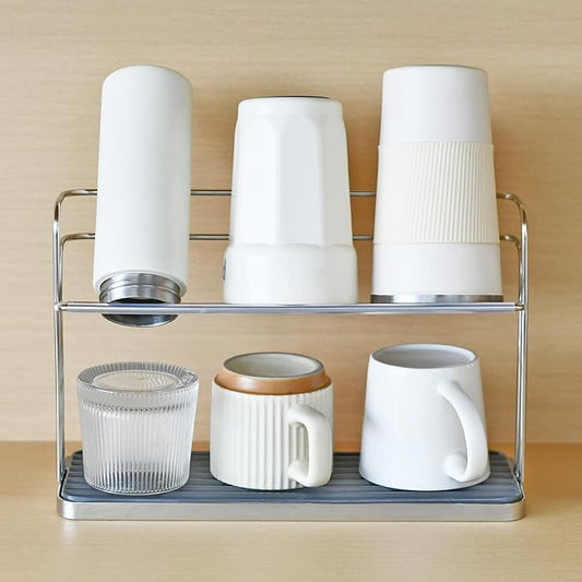 Bottle & Cup Drying Rack with Drain Tray (Stainless Steel Silver)