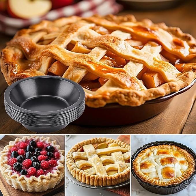 12 Pcs Mini Pie Pans,5 Inch NonStick Individual Dish Pie Plate Reusable Round Tins Small Bakeware for Baking Pot Pies, Cakes, Quiches, Tarts, Desserts(COLOR:Black)