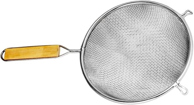TrueCraftware- 6-Inch Double Medium Tin Mesh Strainer 6-3/4" Handle Length Wooden Handle- Kitchen Utensil Food Strainer Skimmer Spoon for Cooking Sieve Sifters Rice Quinoa Pasta Fruits Vegetable
