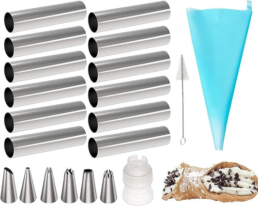 21pcs Cannoli Forms Canoli Tube Set, Cannoli Tubes Molds, Non-stick Stainless Steel 12pcs Tubular Shaped Baking Molds for Danish Pastry Lady Lock Form, Cream Roll, Croissant