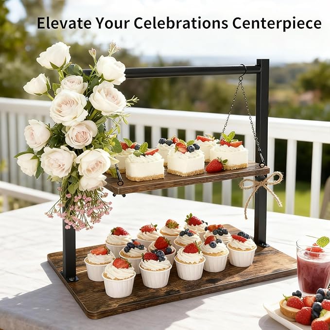 Cupcake Stand, Swing Wood Cupcake Stand Large Dessert Stand Cupcake Display Stand 2 Tier Tiered Serving Tray Cupcake Tower for Farmhouse Decor, Party Serving Tray, Vendor Dessert Table Display Set