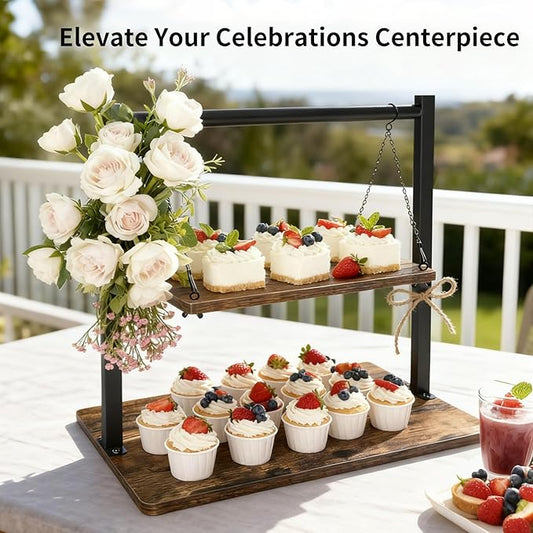 Cupcake Stand, Swing Wood Cupcake Stand Large Dessert Stand Cupcake Display Stand 2 Tier Tiered Serving Tray Cupcake Tower for Farmhouse Decor, Party Serving Tray, Vendor Dessert Table Display Set