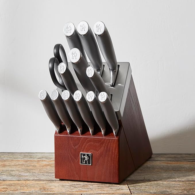 Henckels Modernist 14-pc Self-Sharpening Knife block set, Chef Knife, Paring Knife, Dark Brown, Stainless Steel, Walnut