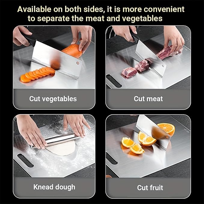 4Pack Titanium Cutting Board Set – Pure Titanium Double-Sided Cutting Boards for Kitchen, Stainless Steel Chopping Boards for Meat, Vegetables, Fruits – Durable, Easy to Clean – 4 Sizes