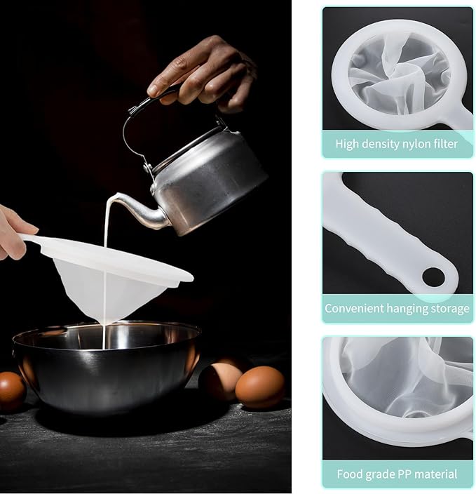 Ultra-Fine Nylon Mesh Strainers Food Yogurt Mesh Reusable Fine Sifter Sieve Plastic Colander with Handle Mini Brine Shrimp Separation Net for Filtering Juice Honey Kitchen Liquids (200Mesh)
