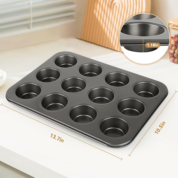 Artcochan 2 Pack Muffin Pan Set,12 Cup Nonstick Carbon Steel Cupcake Pan with 100 Liners,Standard Muffin Tin for Cupcakes and Baking Supplies