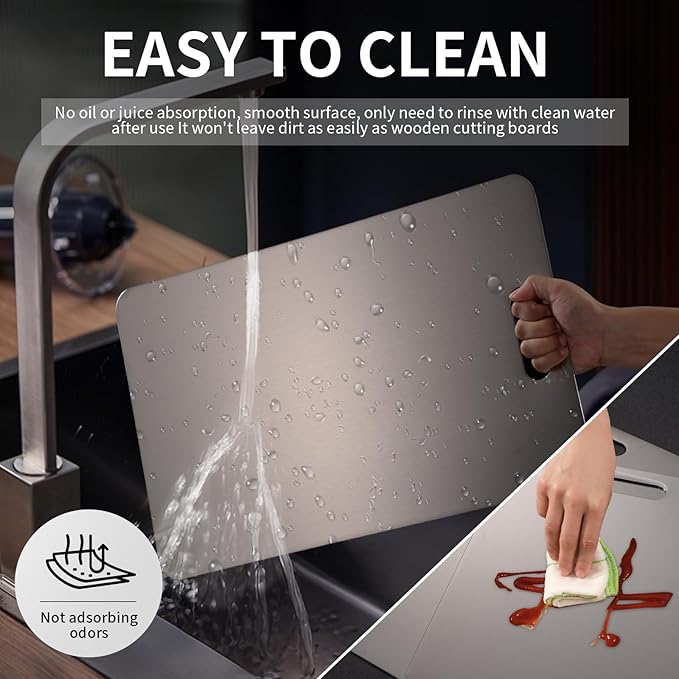 Katuchef Titanium Cutting Board 2026 New Upgrade Pure Titanium Cutting Boards for Kitchen Double Sided Cutting Boards Non Toxic,Hygiene Durable Chopping Board Suitable for Dishwasher Safe(11.4 * 7.9)