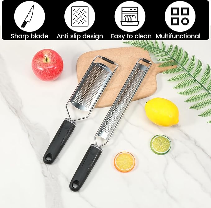 8Pcs Stainless Steel Lemon Zester with Handle, Rust Proof Incisive Handheld Cheese Shredder, Nutmeg Grater With Hanging Hole for Kitchen Bar, Dishwasher Safe